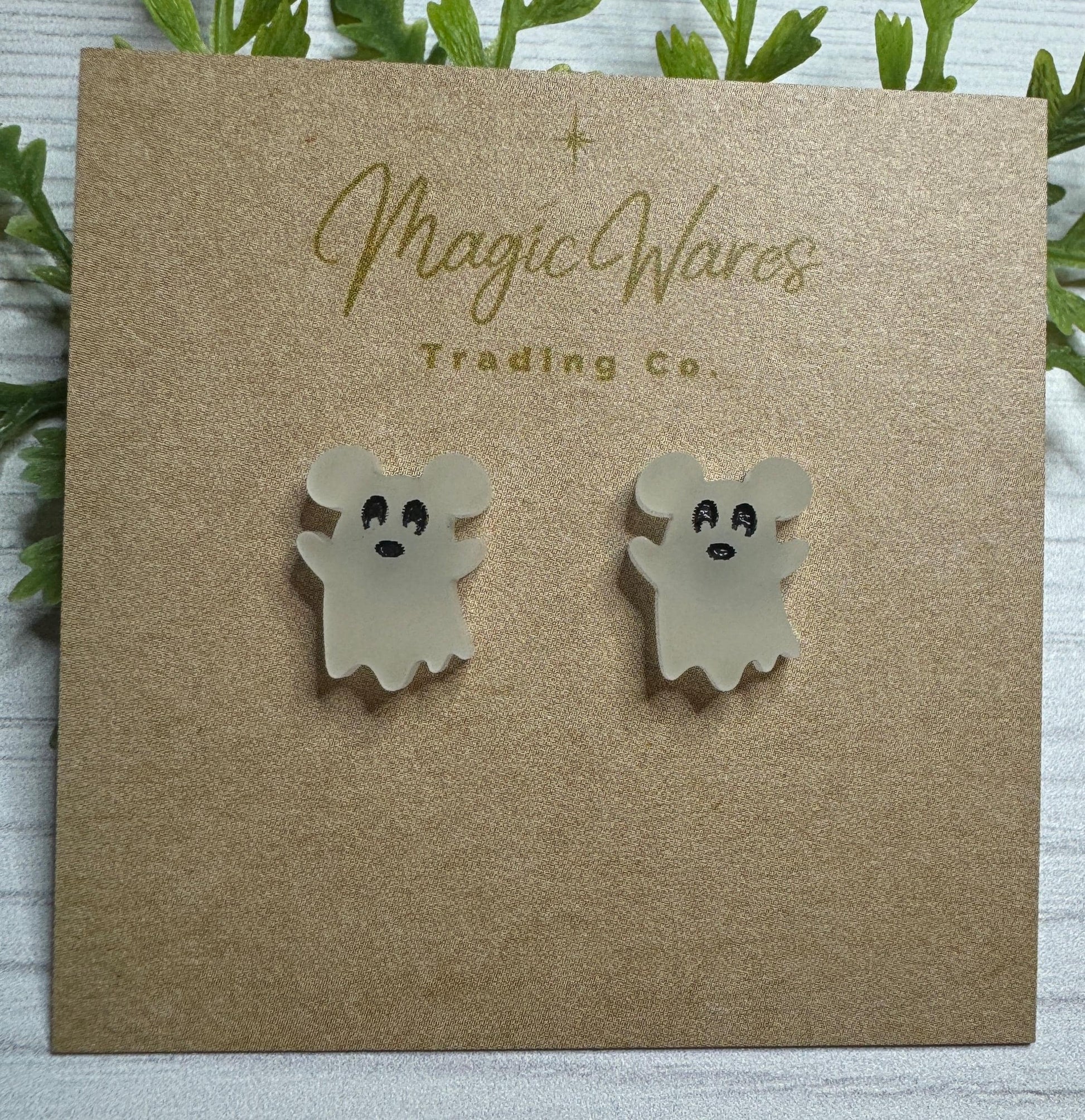 Glow in the Dark Spooky Mouse Ghost Stud, Engraved and Laser cut white glow acrylic, Halloween party earrings