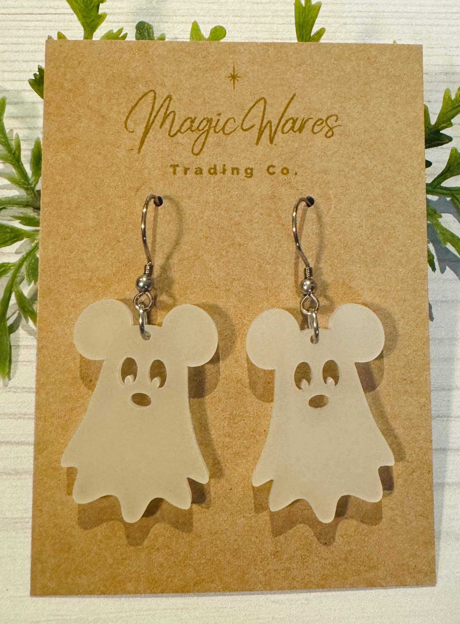 Glow in the Dark Spooky Ghost Mouse Dangle Earring, Glow Acrylic Earrings Halloween Earrings