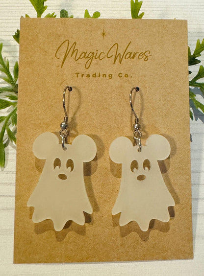 Glow in the Dark Spooky Ghost Mouse Dangle Earring, Glow Acrylic Earrings Halloween Earrings