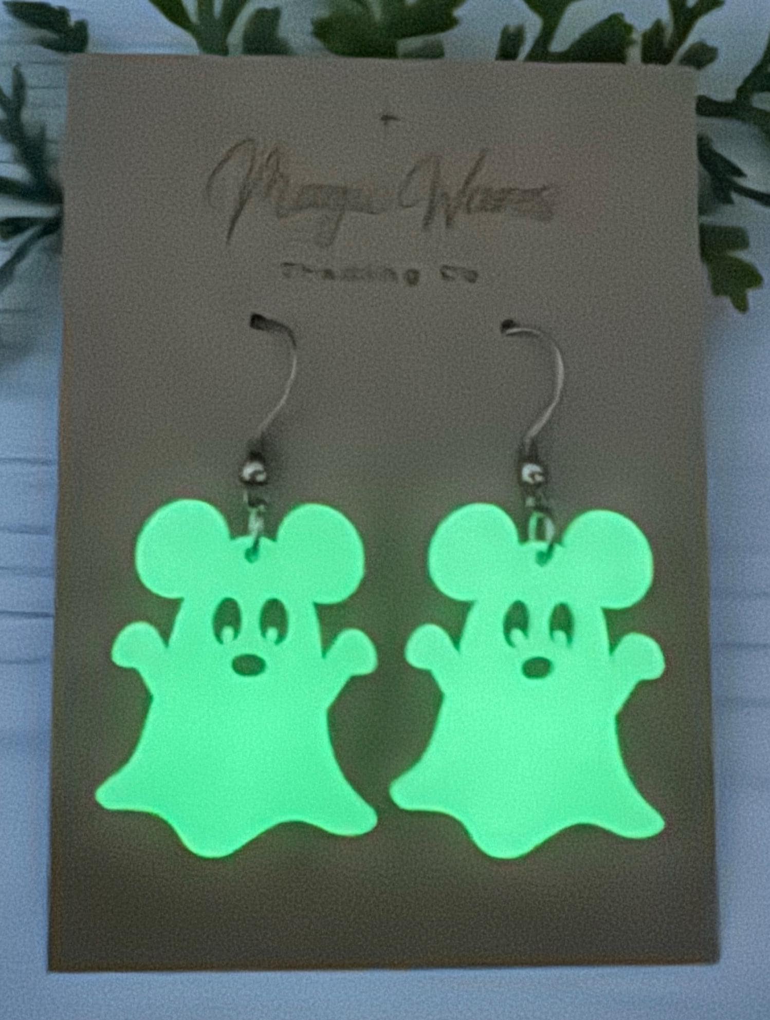 Glow in the Dark Haunting Ghost Mouse Dangle Earring, Glow Acrylic Earrings Halloween Earrings