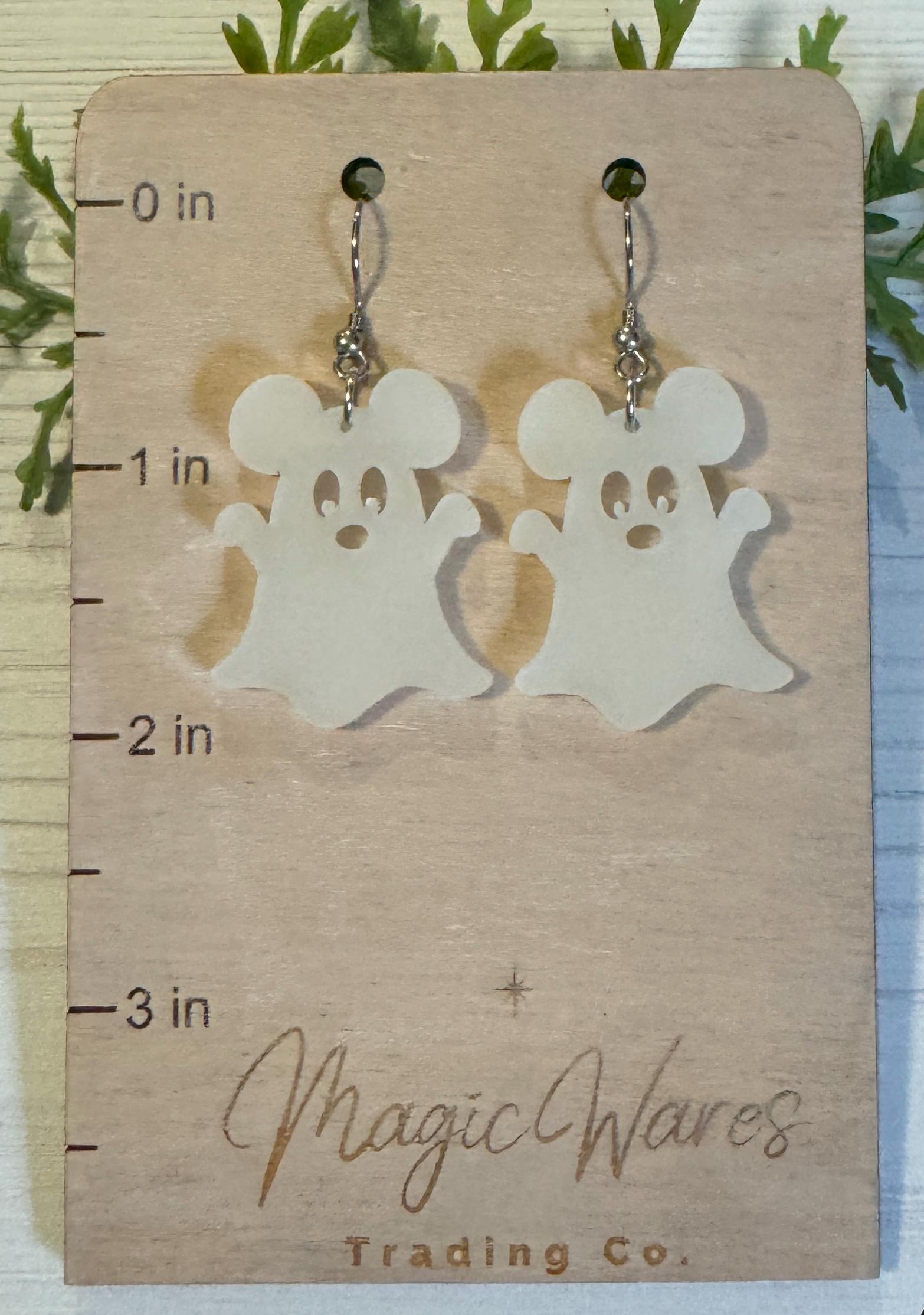 Glow in the Dark Haunting Ghost Mouse Dangle Earring, Glow Acrylic Earrings Halloween Earrings