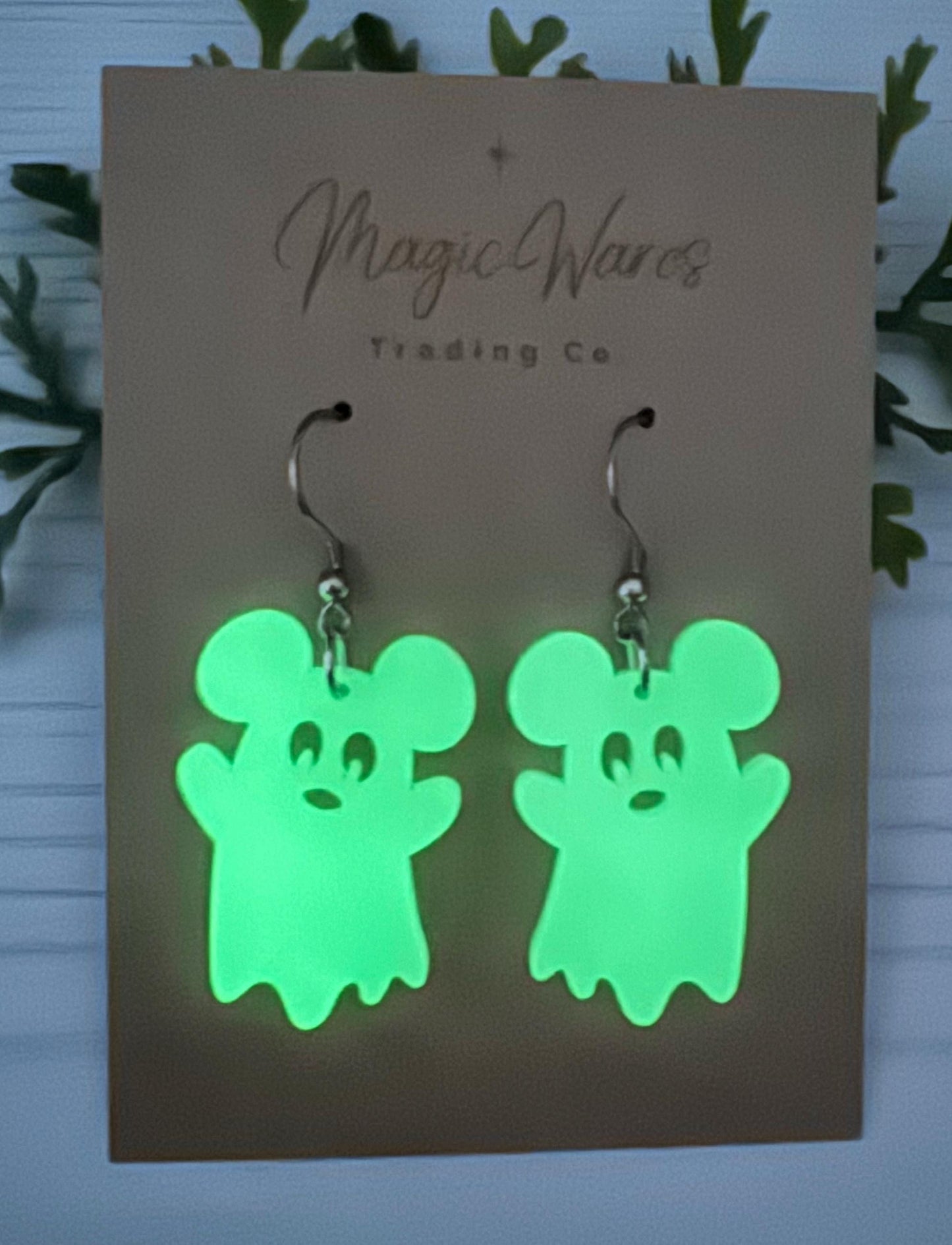 Glow in the Dark Ghost Mouse Dangle Earring, Laser Cut Acrylic Earrings Glow Acrylic Earrings Halloween Earrings Not so scary party earrings