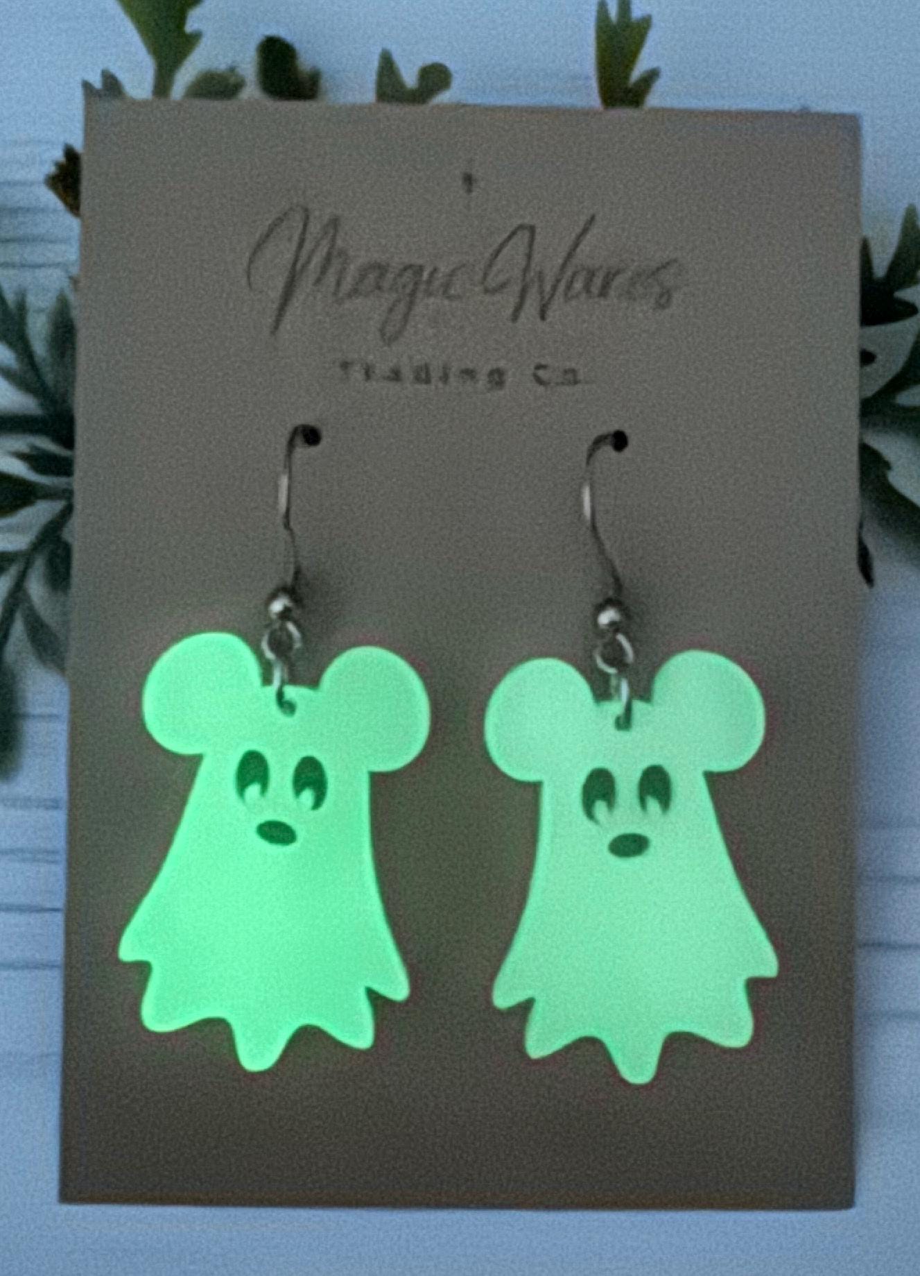 Glow in the Dark Spooky Ghost Mouse Dangle Earring, Glow Acrylic Earrings Halloween Earrings