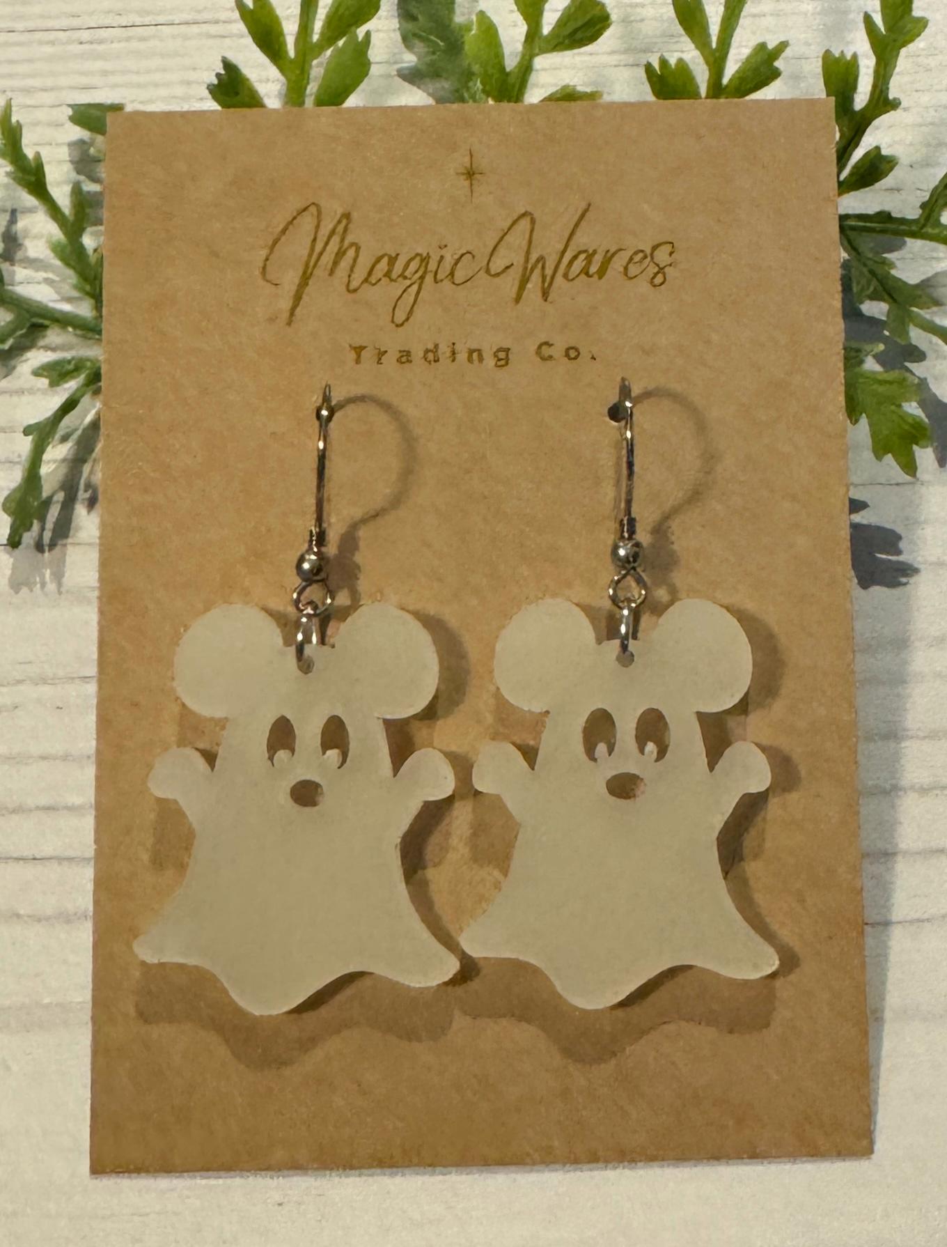 Glow in the Dark Haunting Ghost Mouse Dangle Earring, Glow Acrylic Earrings Halloween Earrings