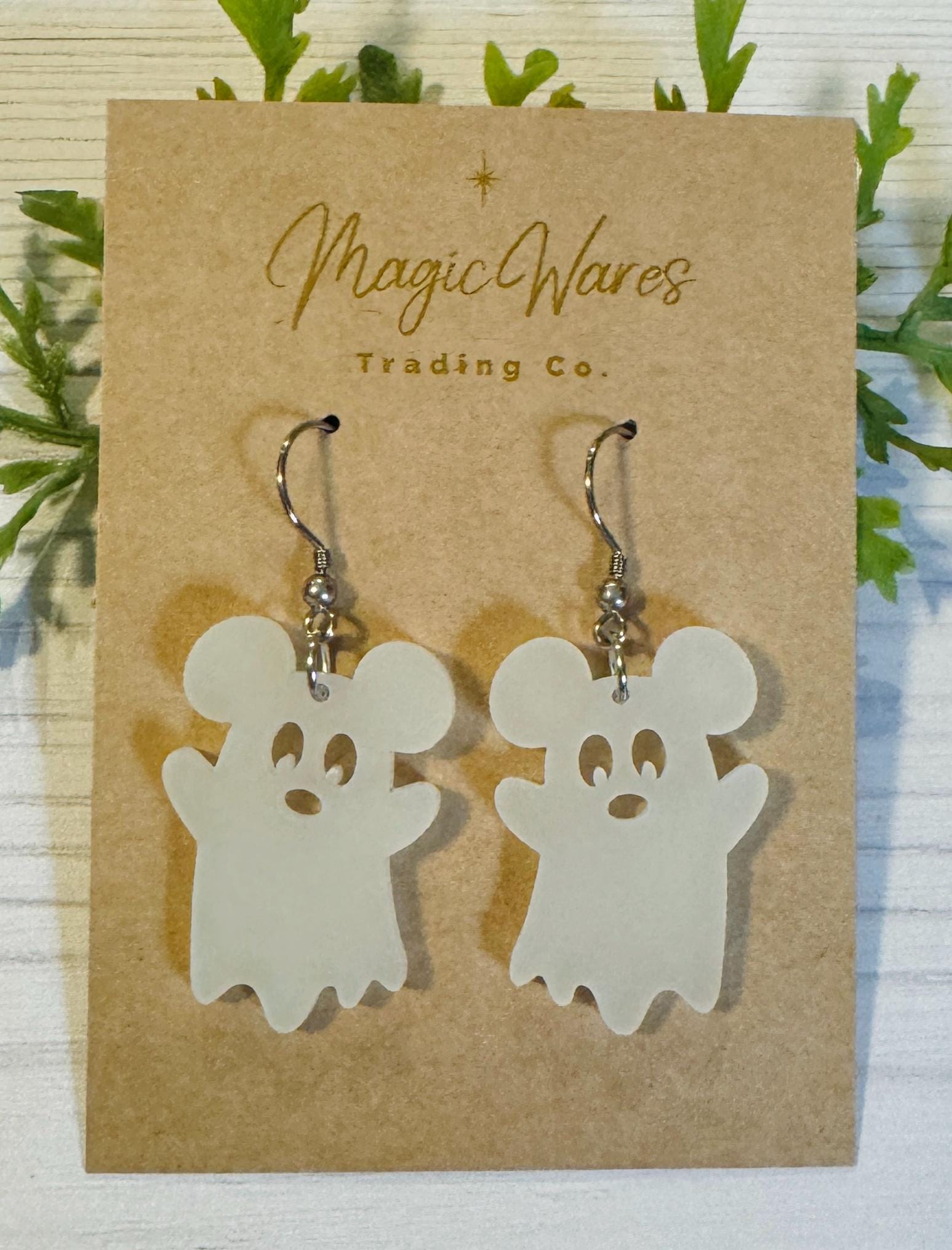 Glow in the Dark Ghost Mouse Dangle Earring, Laser Cut Acrylic Earrings Glow Acrylic Earrings Halloween Earrings Not so scary party earrings