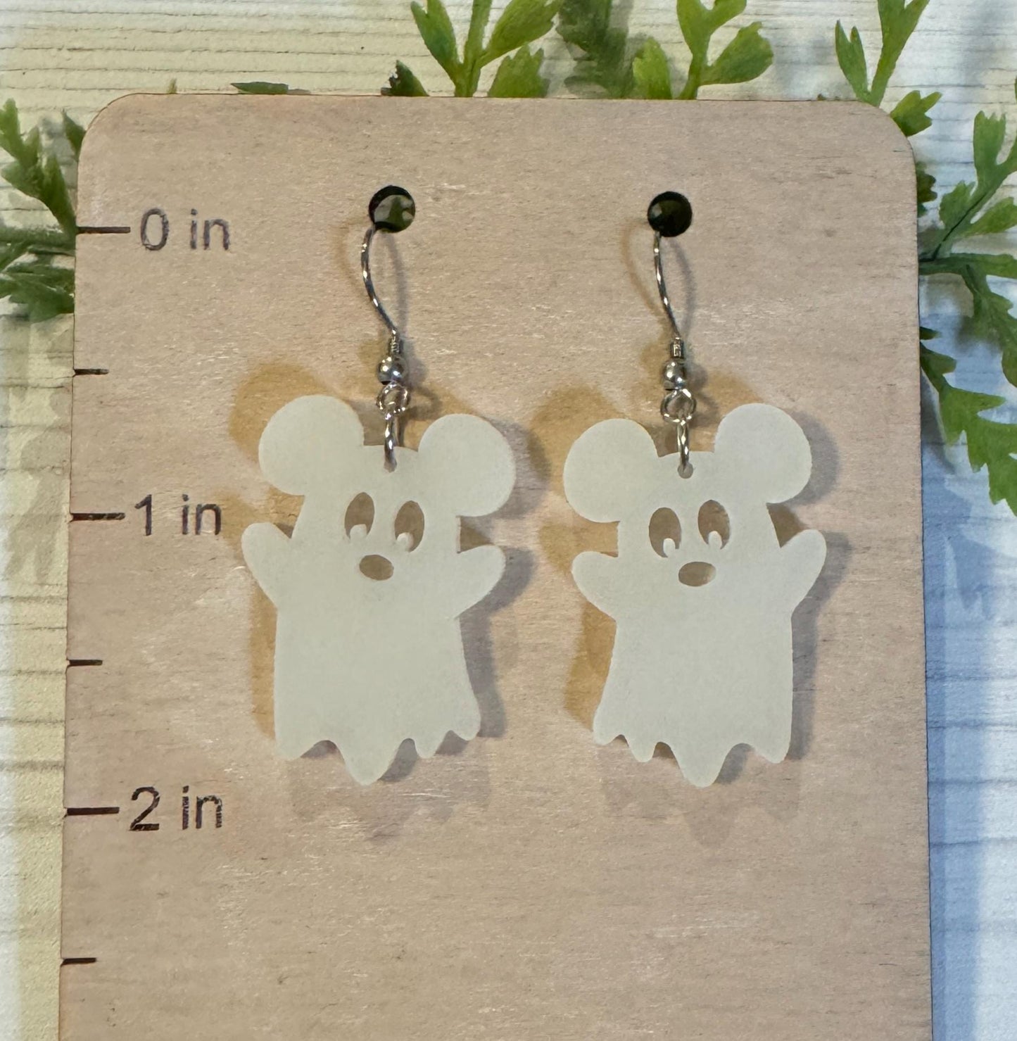 Glow in the Dark Ghost Mouse Dangle Earring, Laser Cut Acrylic Earrings Glow Acrylic Earrings Halloween Earrings Not so scary party earrings