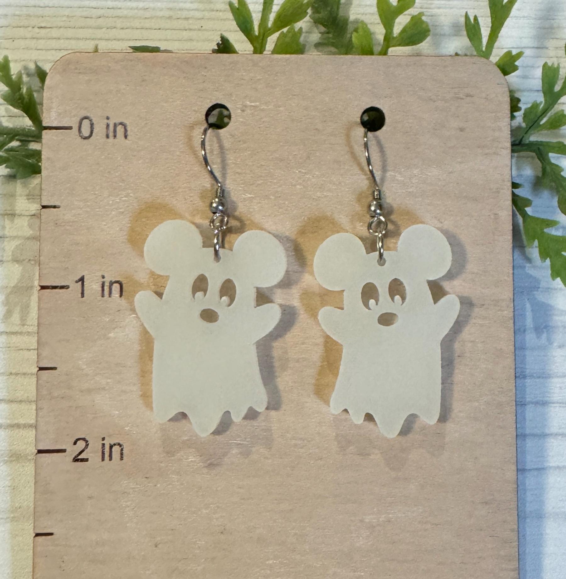 Glow in the Dark Ghost Mouse Dangle Earring, Laser Cut Acrylic Earrings Glow Acrylic Earrings Halloween Earrings Not so scary party earrings