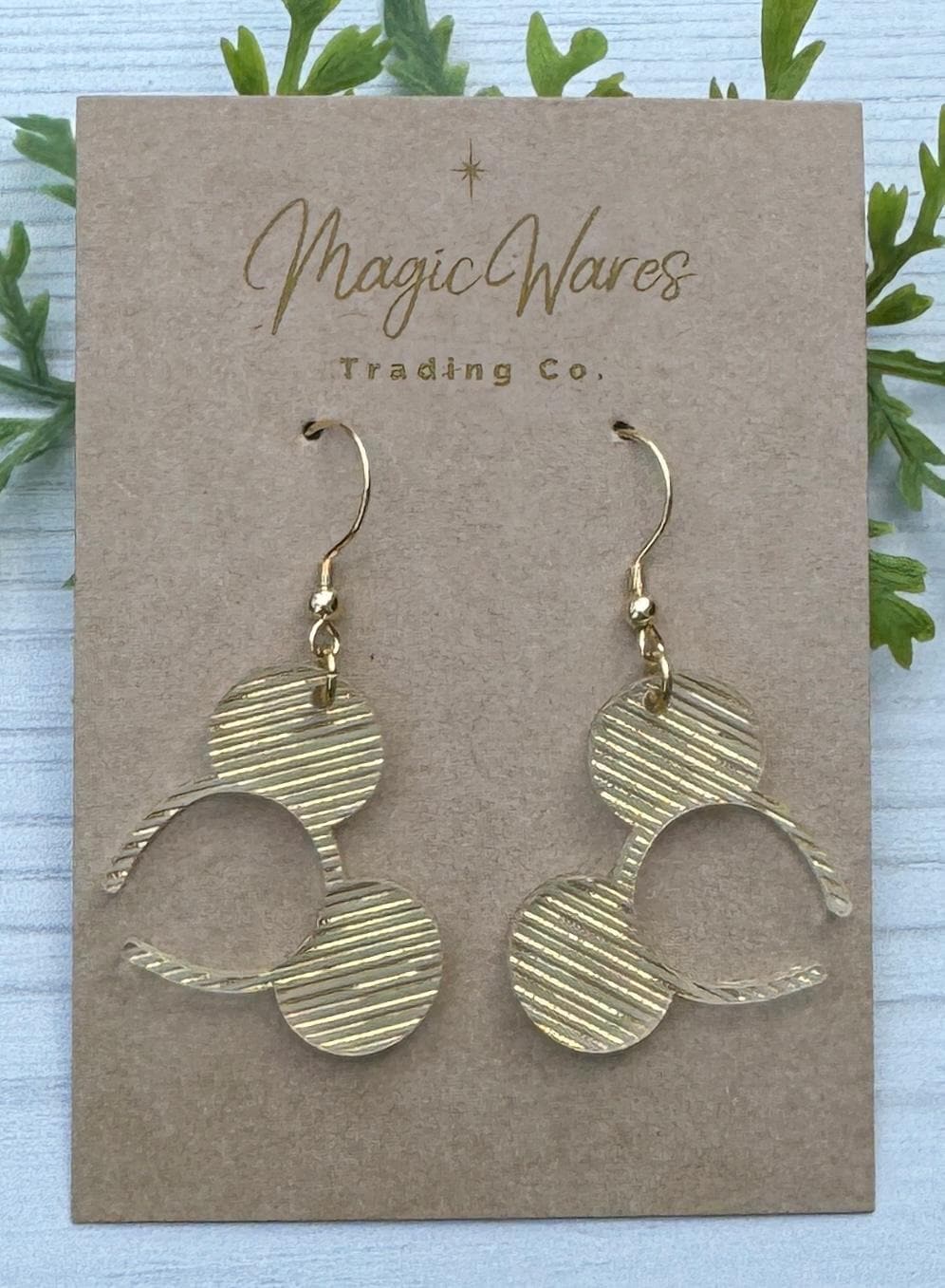 Golden Shimmer Mouse Ears Headband Dangle Earrings, Gold Laser cut Acrylic Earrings, Holiday Earrings New Years Eve Earrings