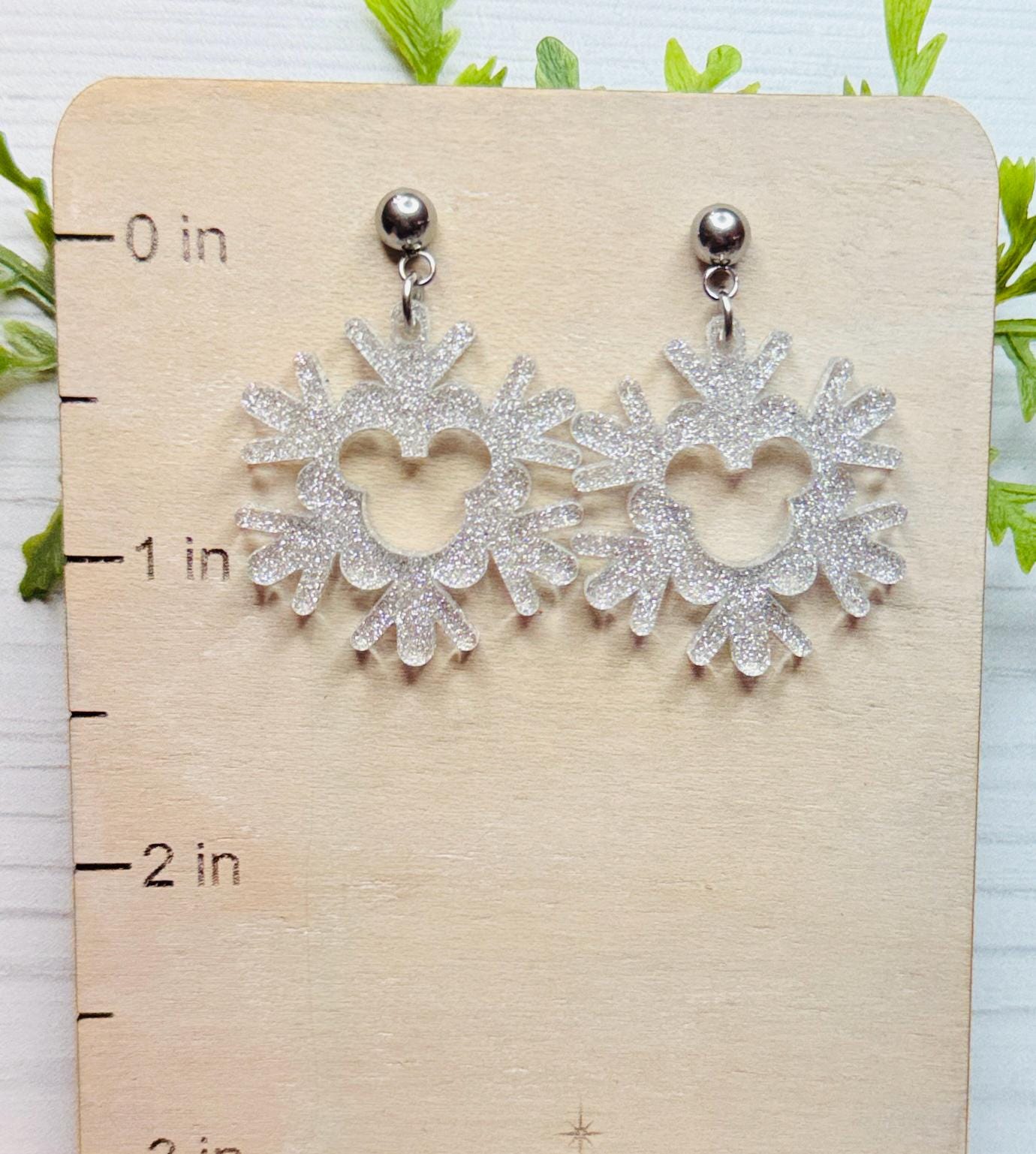 Glitter Snowflake Mouse Dangle Earrings, Silver Shimmer Glitter Acrylic Earrings, Christmas Earrings, Very Merry Christmas Party earrings