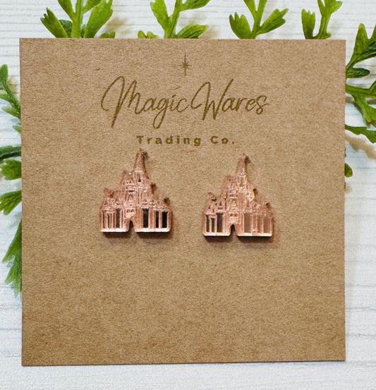 Castle Mirror Stud Earrings, Laser Cut Post Earrings Pierced Earlobe earrings, Castle earrings