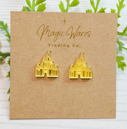 Castle Mirror Stud Earrings, Laser Cut Post Earrings Pierced Earlobe earrings, Castle earrings