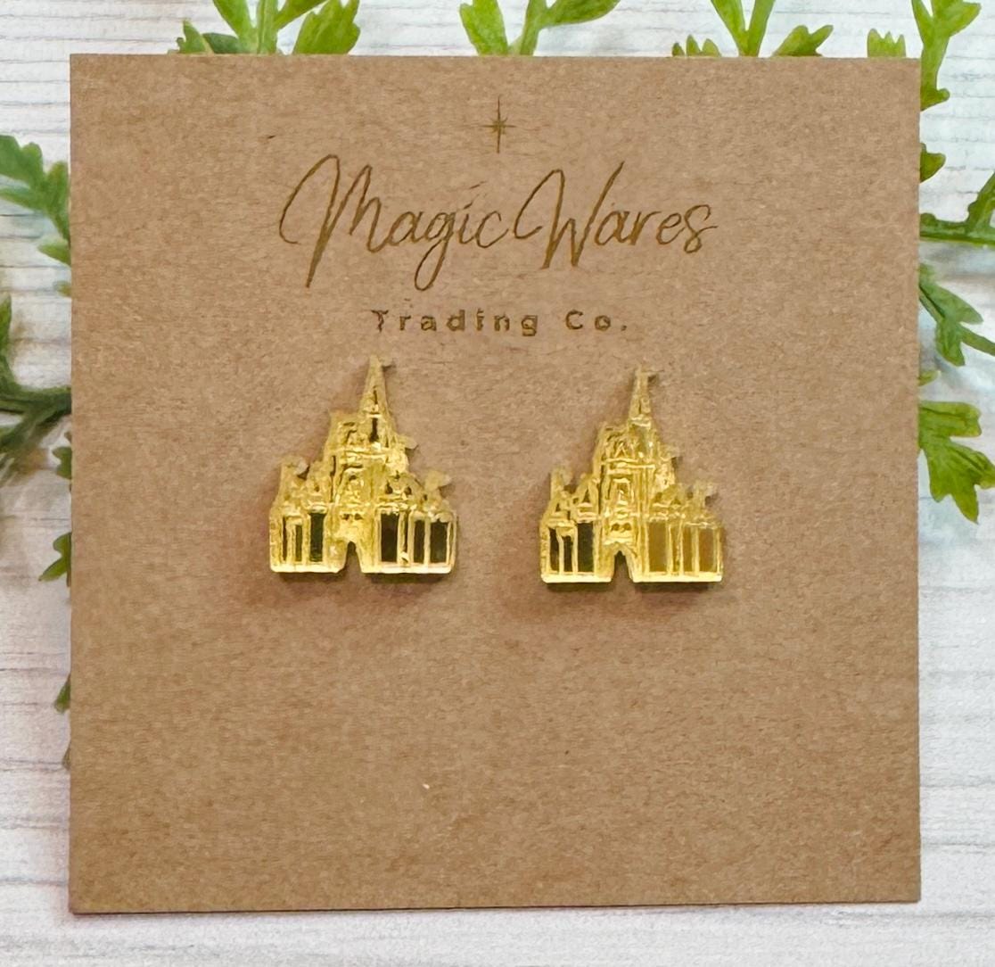 Castle Mirror Stud Earrings, Laser Cut Post Earrings Pierced Earlobe earrings, Castle earrings