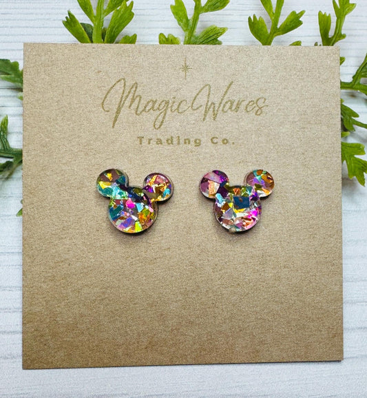 Flake Confetti Glitter Stud Earrings Multi Color Glitter, Laser Cut Post Earrings Pierced Earlobe Glitter Post earrings Birthday earrings