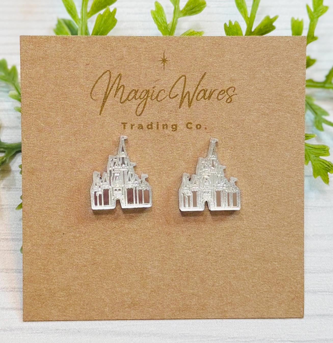 Castle Mirror Stud Earrings, Laser Cut Post Earrings Pierced Earlobe earrings, Castle earrings