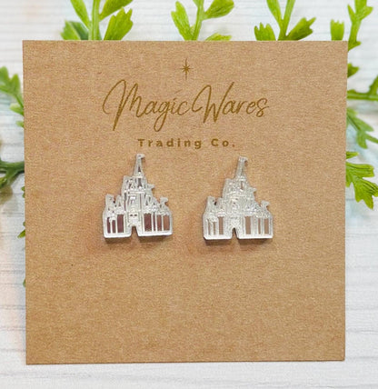 Castle Mirror Stud Earrings, Laser Cut Post Earrings Pierced Earlobe earrings, Castle earrings
