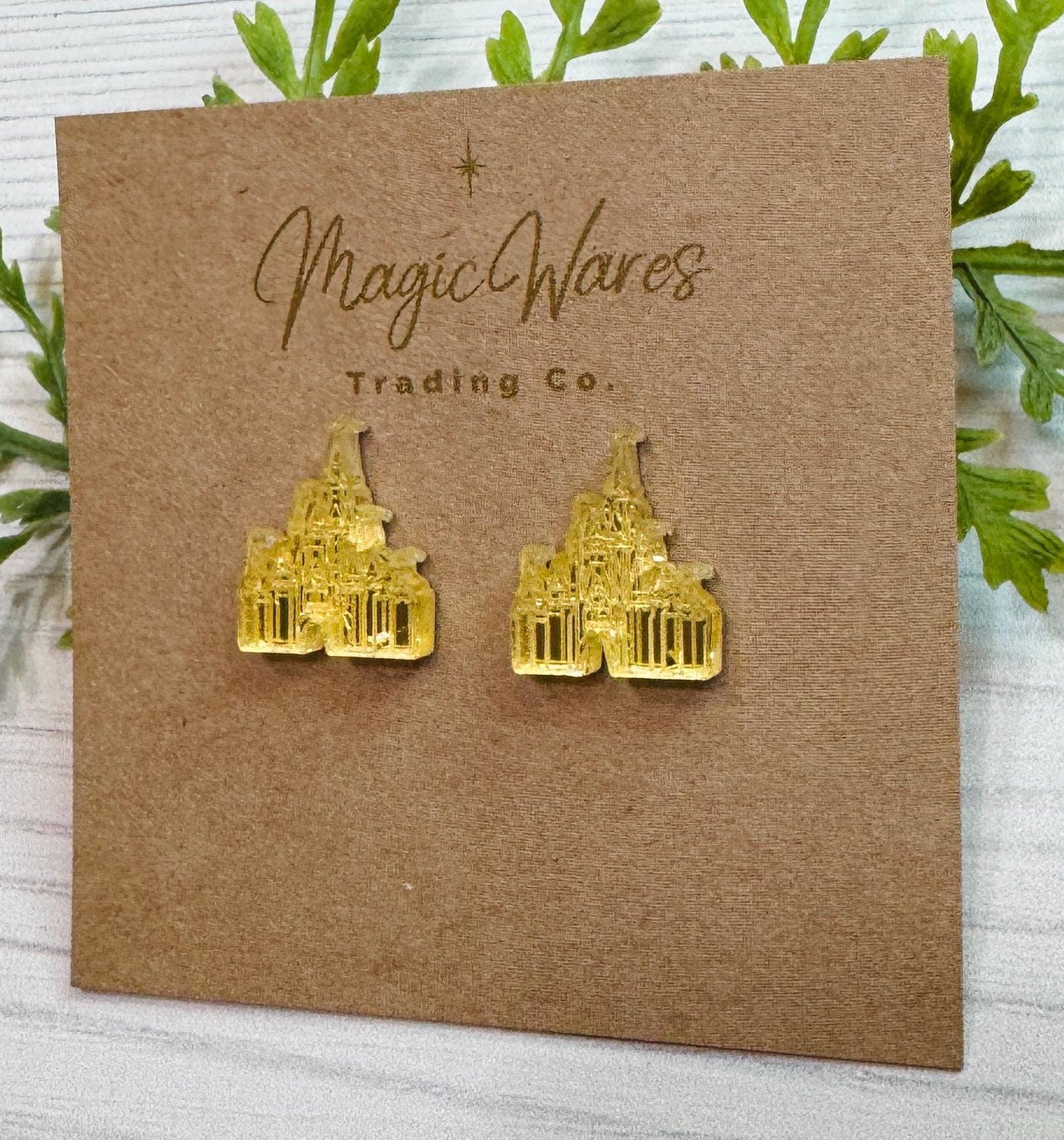 Castle Mirror Stud Earrings, Laser Cut Post Earrings Pierced Earlobe earrings, Castle earrings