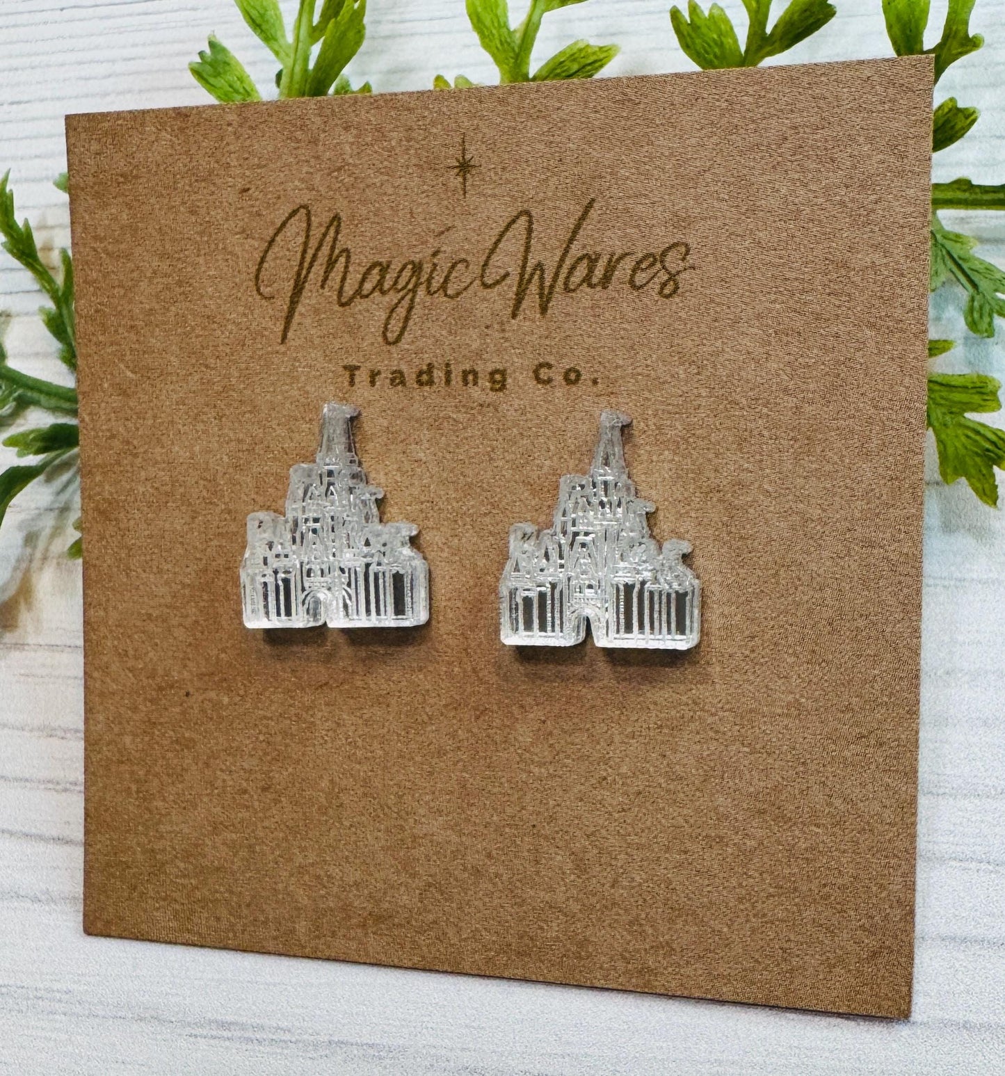 Castle Mirror Stud Earrings, Laser Cut Post Earrings Pierced Earlobe earrings, Castle earrings