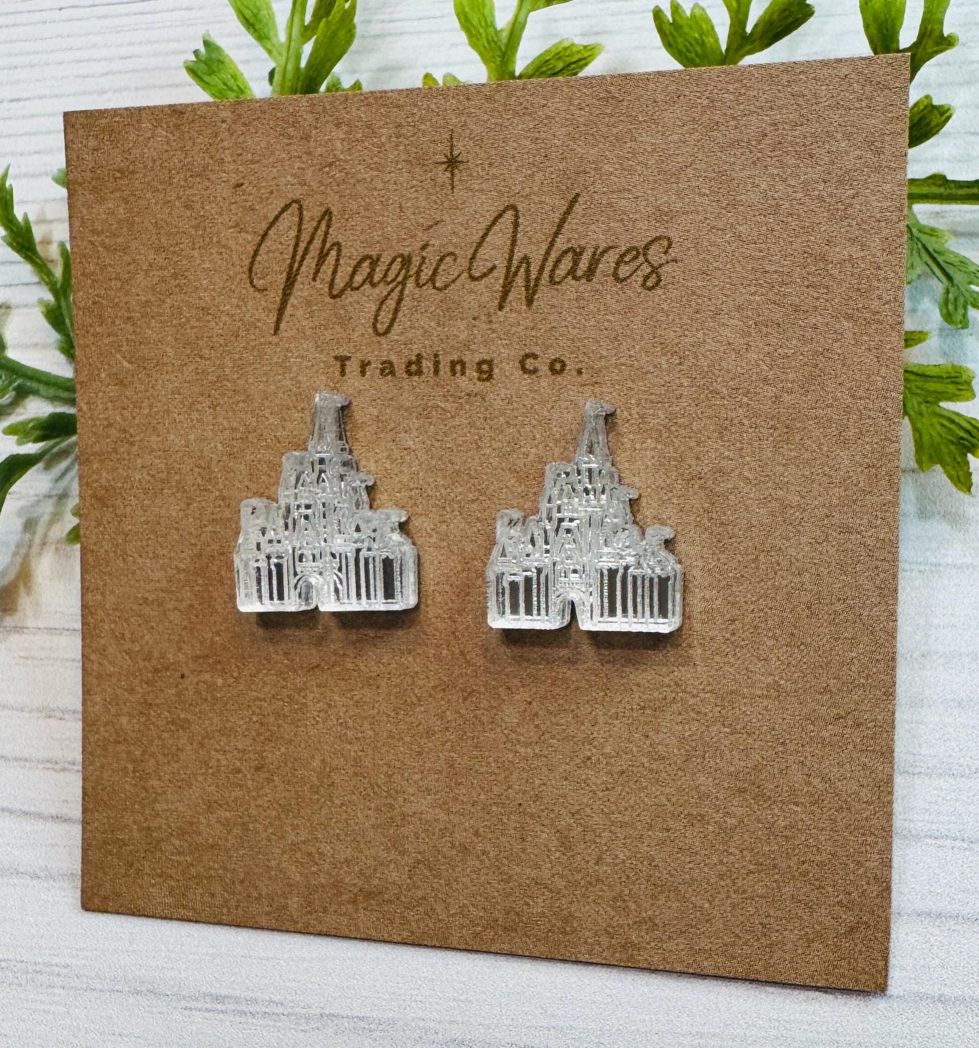 Castle Mirror Stud Earrings, Laser Cut Post Earrings Pierced Earlobe earrings, Castle earrings