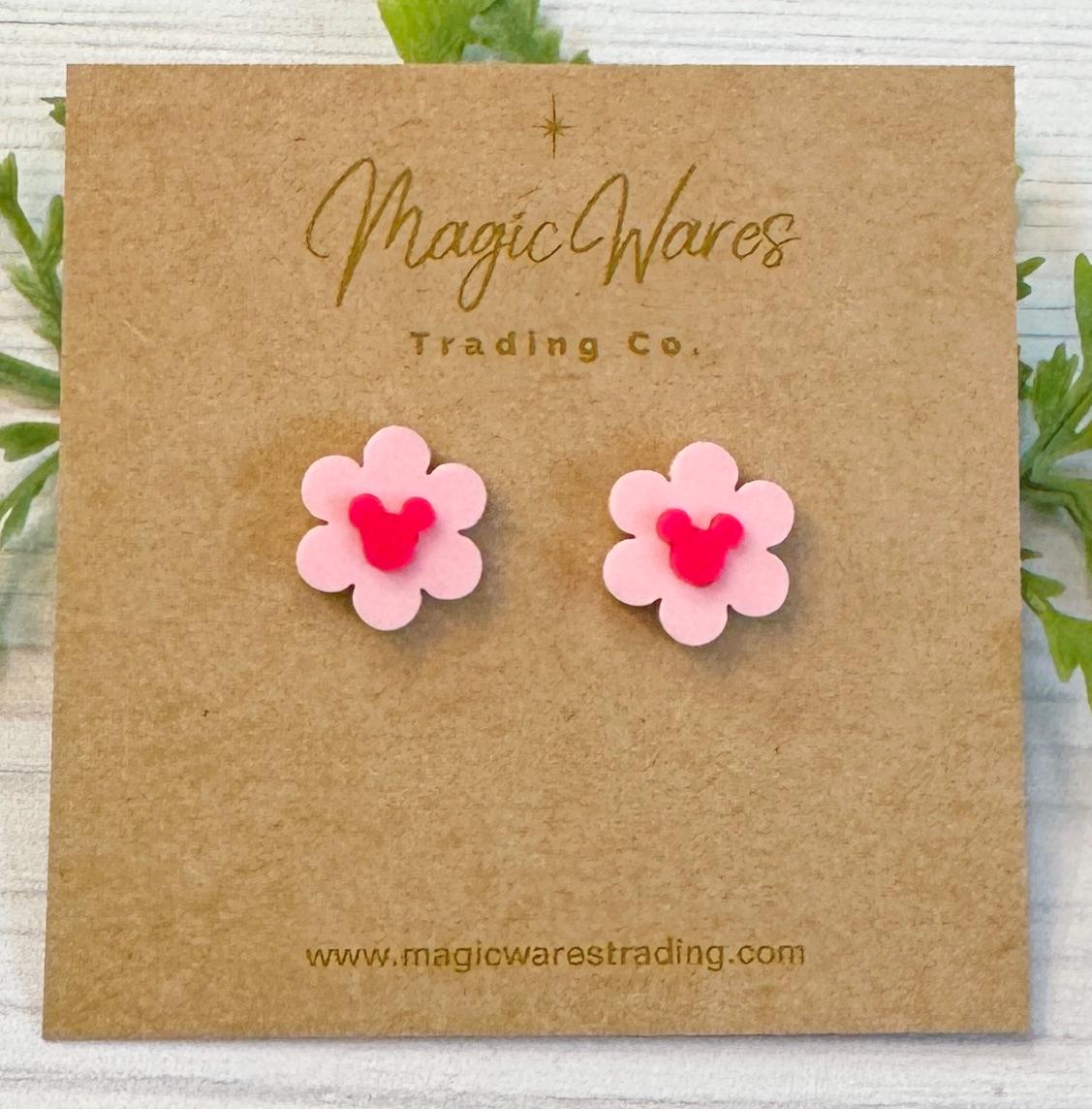 Daisy Stud Earrings, Pink and hot pink Laser Cut Daisy Flower Post Earrings, Flower and Garden Earrings, Mickey Flower earrings