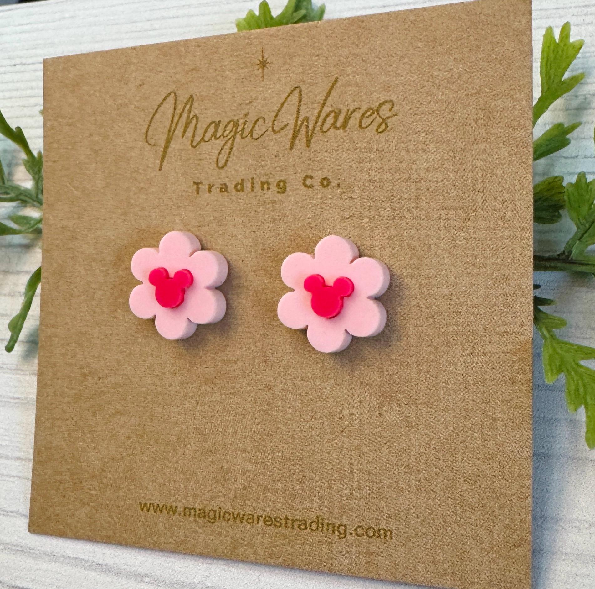 Daisy Stud Earrings, Pink and hot pink Laser Cut Daisy Flower Post Earrings, Flower and Garden Earrings, Mickey Flower earrings
