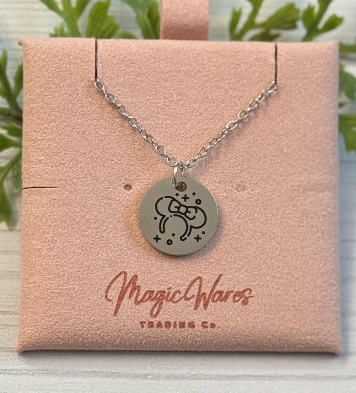 Minnie Ears Engraved Stainless Steel Necklace, Silver or Gold Laser Engraved Necklace, Magic Kingdom Inspired, Personalized Jewelry