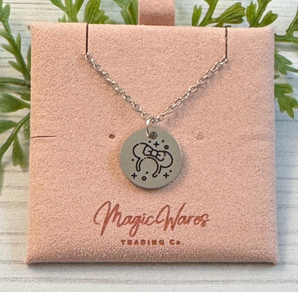 Minnie Ears Engraved Stainless Steel Necklace, Silver or Gold Laser Engraved Necklace, Magic Kingdom Inspired, Personalized Jewelry