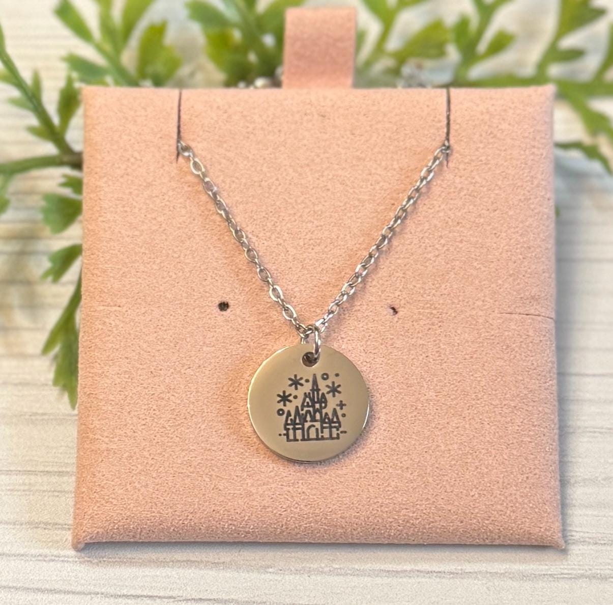 Magical Castle Engraved Stainless Steel Necklace, Silver or Gold Laser Engraved Necklace, Magic Kingdom Inspired, Personalized Jewelry