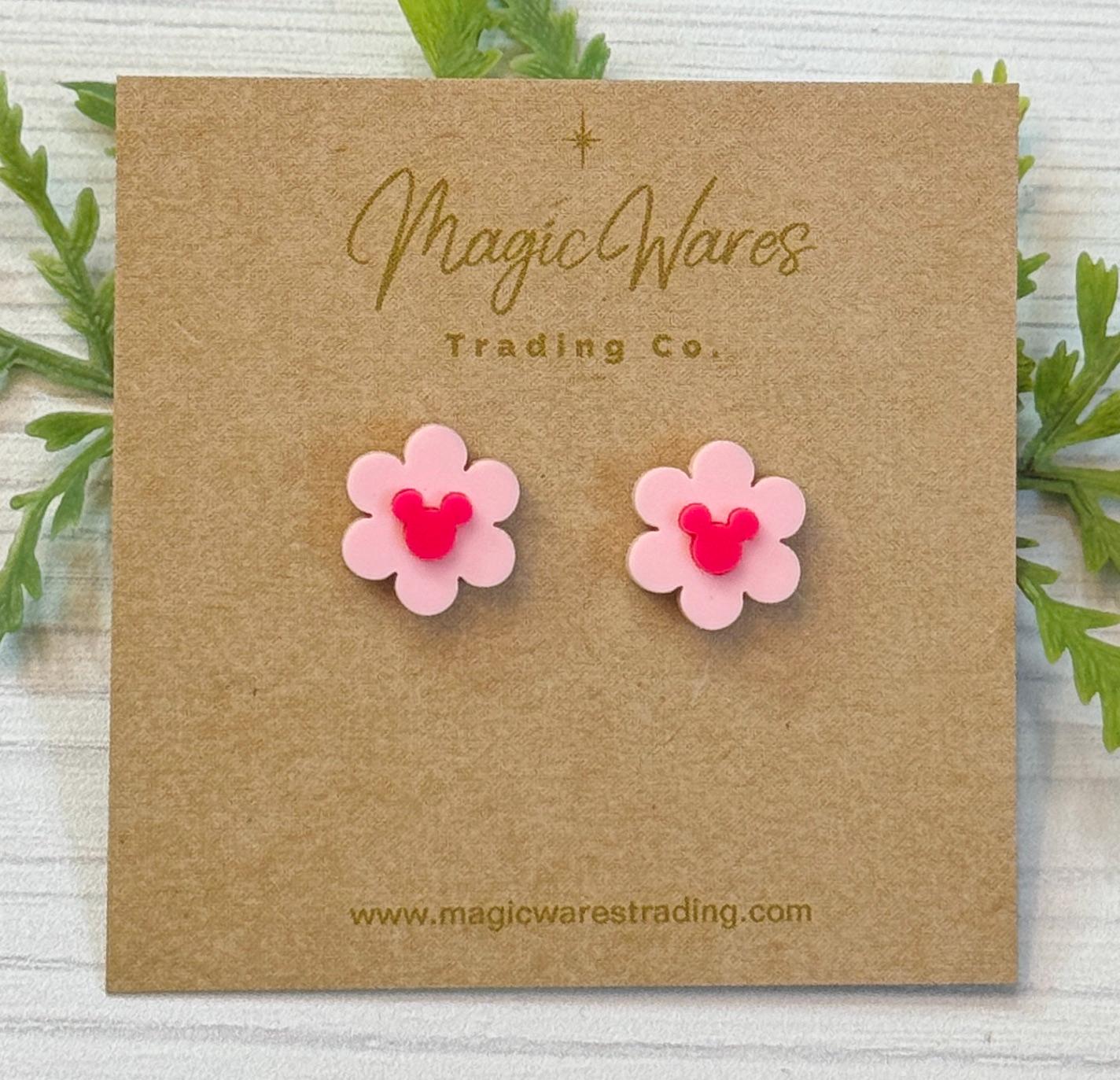 Daisy Stud Earrings, Pink and hot pink Laser Cut Daisy Flower Post Earrings, Flower and Garden Earrings, Mickey Flower earrings