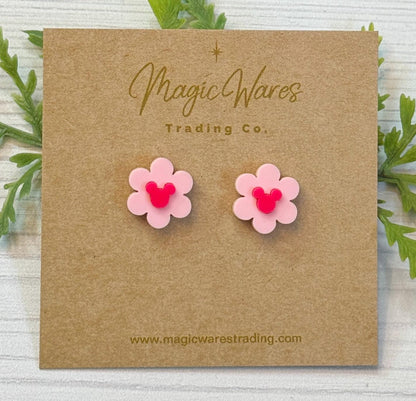 Daisy Stud Earrings, Pink and hot pink Laser Cut Daisy Flower Post Earrings, Flower and Garden Earrings, Mickey Flower earrings