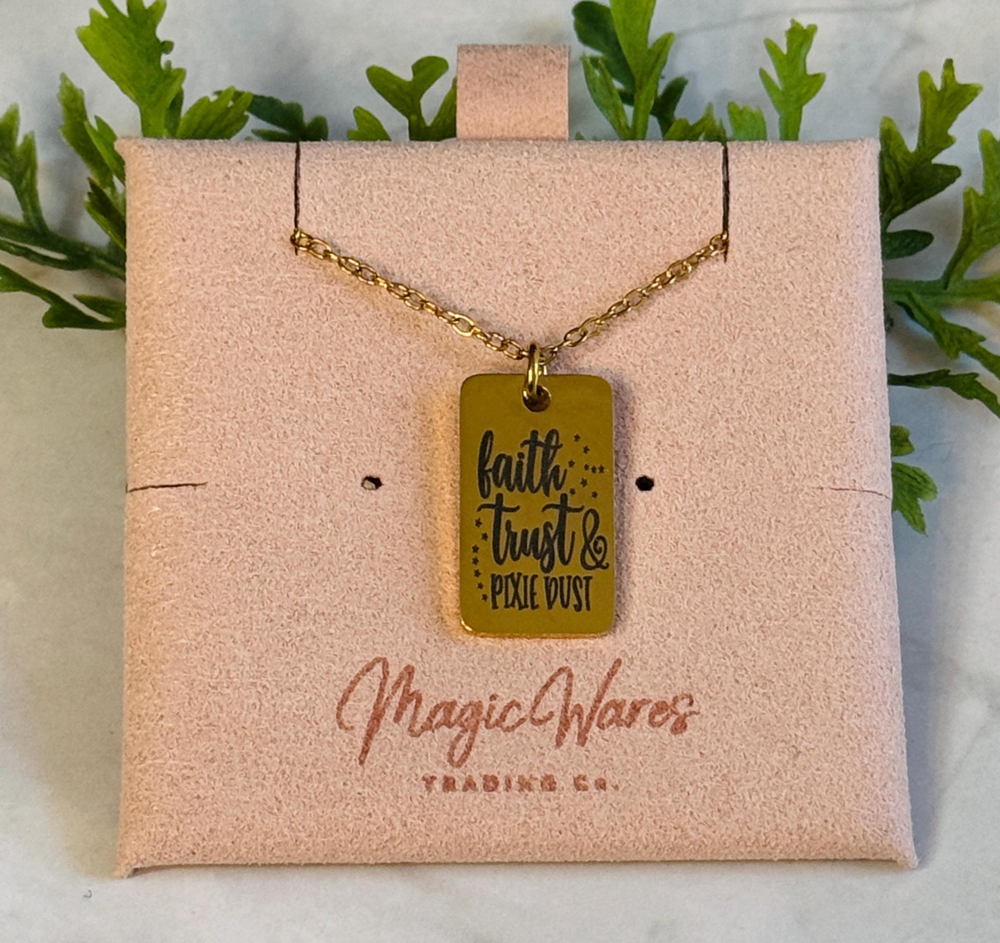 Faith Trust and Pixie Dust Engraved Stainless Steel Necklace, Silver or Gold Engraved Necklace, Personalized Jewelry, Peter Pan inspired