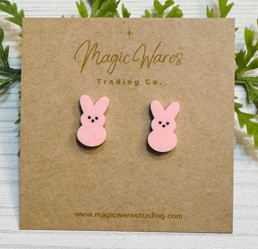 Bunny Peeps Studs Earrings, 4 Colors Laser cut acrylic Post Earrings Made to order, Laser Engraved Pierced Earlobe Stainless Steel Post
