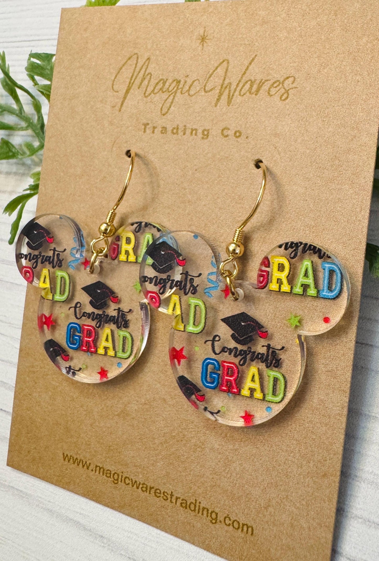 Congrats Grad Mouse head Dangle Earrings, Graduation patterned Crystal Acrylic Earrings, Gift for Graduate Class of 2025 Graduation Earrings
