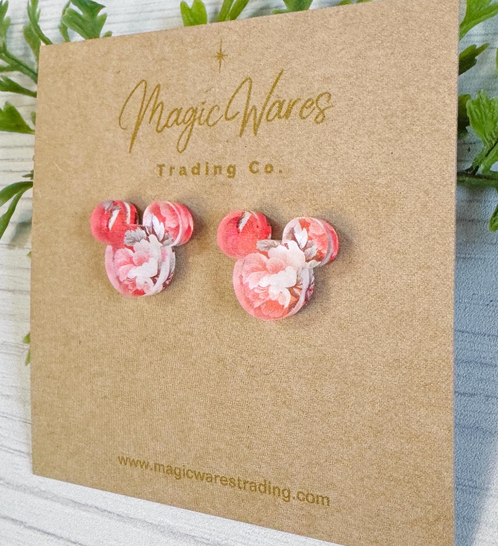 Pink Roses Mouse Stud, Laser cut Acrylic Earrings Pierced earlobe, Surgical Stainless Steel earrings, Clip on Earrings, Gift for Mothers Day