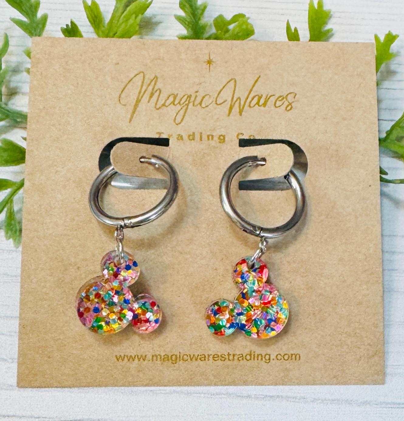 Confetti Glitter Huggie Hoops, Multi Color Glitter Small Hoop Earrings, Pierced Earlobe Glitter earrings, Birthday earrings, Gift for mom