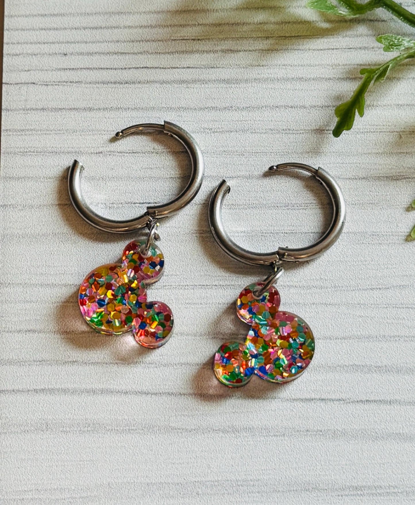 Stars and Stripes Huggie Hoops, Mouse head Small Hoop Earrings, Pierced Earlobe Hoop Earrings, 4th of July Earrings