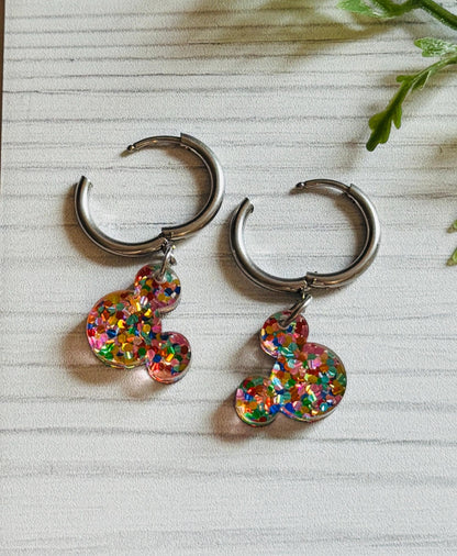 Stars and Stripes Huggie Hoops, Mouse head Small Hoop Earrings, Pierced Earlobe Hoop Earrings, 4th of July Earrings