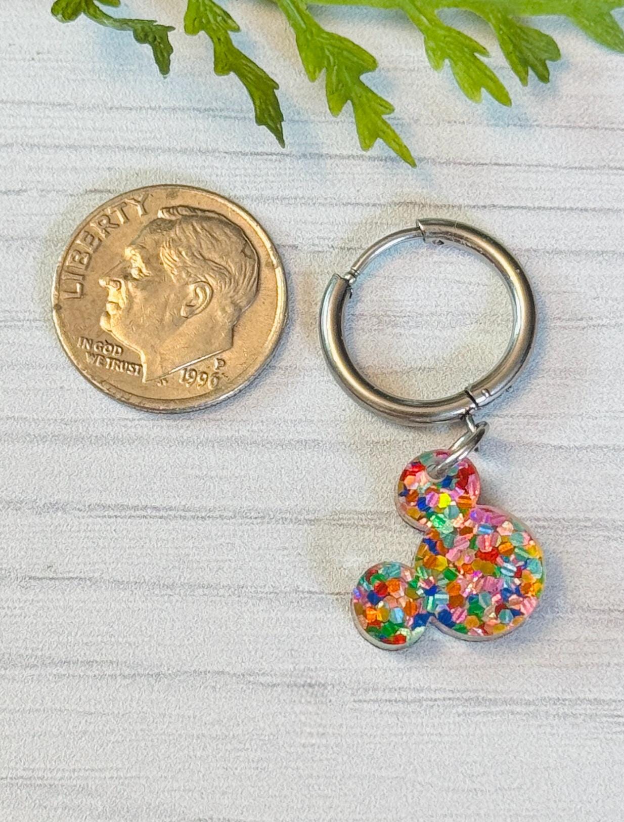 Stars and Stripes Huggie Hoops, Mouse head Small Hoop Earrings, Pierced Earlobe Hoop Earrings, 4th of July Earrings
