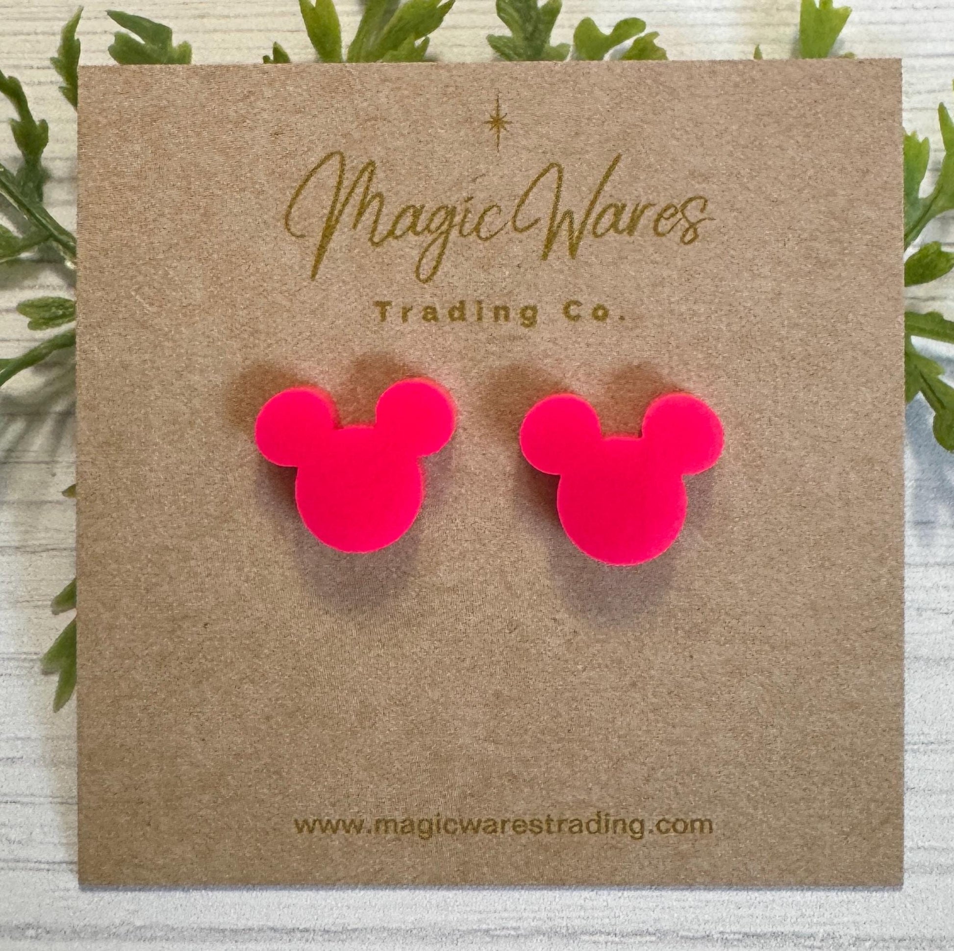Hot Pink Mouse Stud, Laser cut acrylic post earrings, Surgical Stainless Steel Post earrings, Clip on earrings, Gifts for Mom