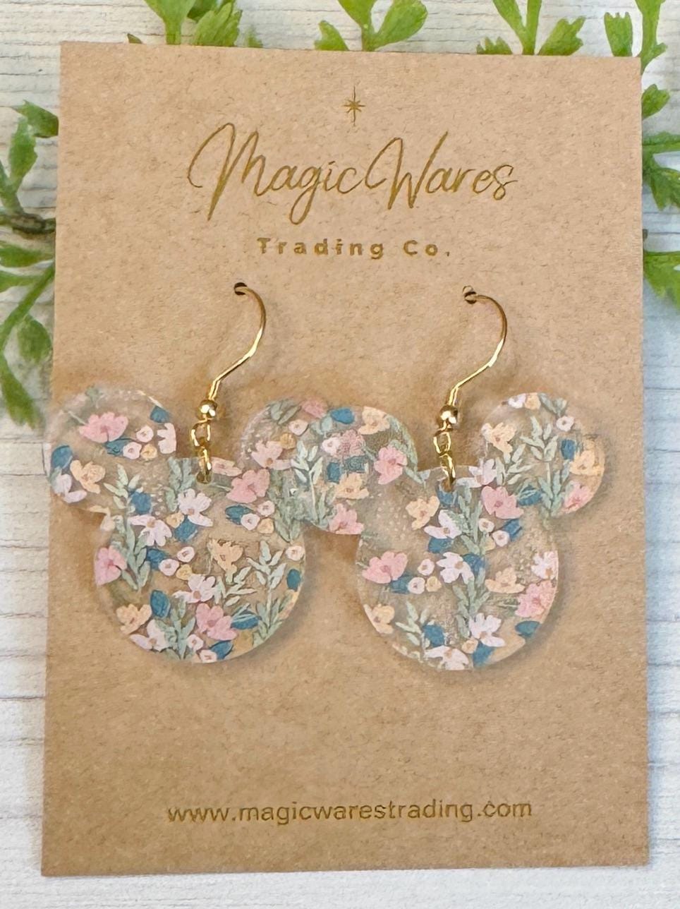 Sweetest Floral Mouse Dangle Earrings, Floral patterned Crystal Acrylic Earrings, Spring Earrings, Gifts for Mom, Flower earrings for spring