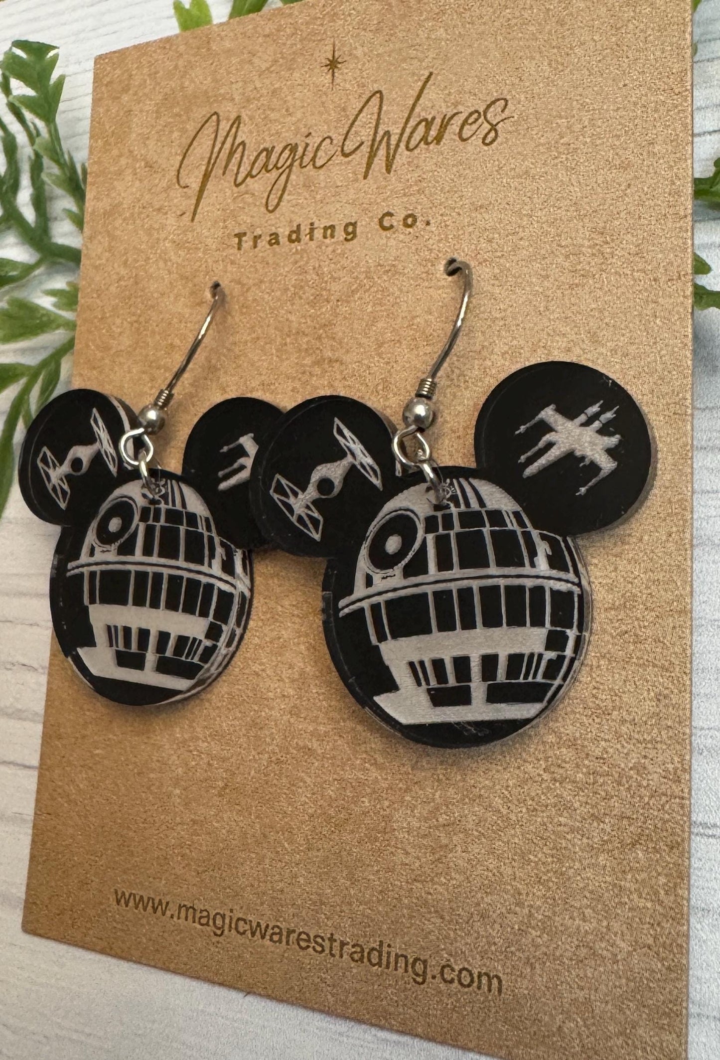 Dark Side Mouse head Laser cut Acrylic Earrings, Death Star inspired Dangle earrings, May the Fourth Earrings, Darth Vader Earrings
