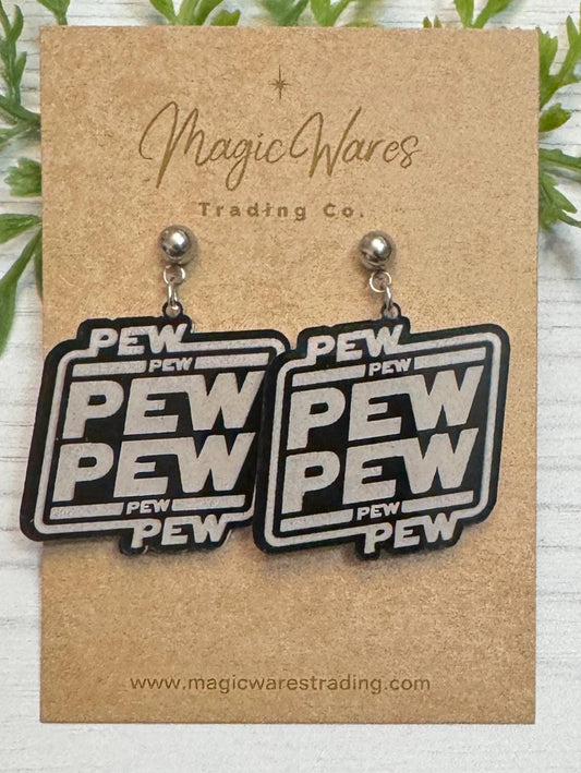 Pew Pew Laser cut Acrylic Earrings, Star Wars inspired Dangle earrings, May the Fourth be with you Earrings, Gift for Star Wars fans