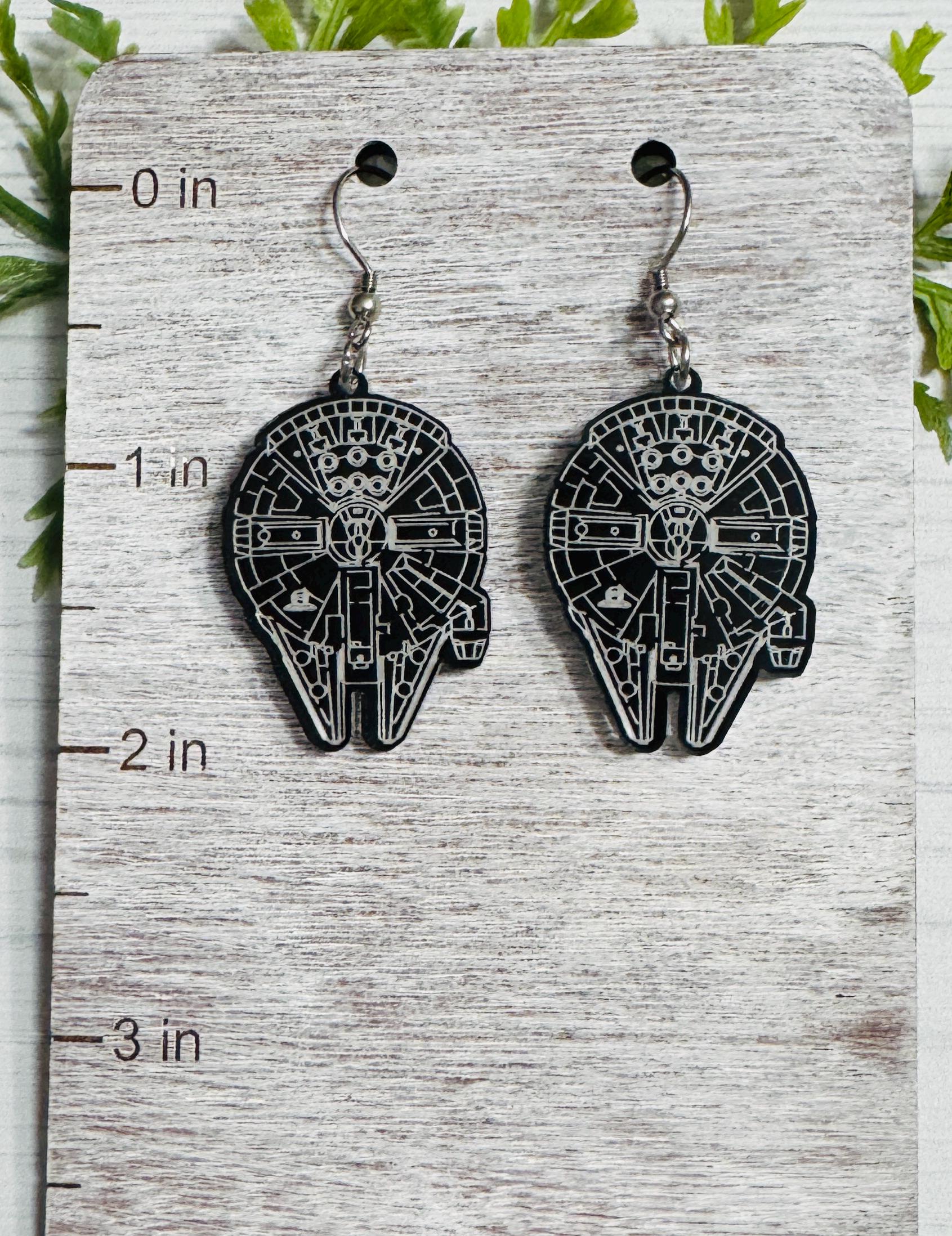Millennium Flacon Laser cut Acrylic Earrings, Star Wars inspired Dangle earrings, May the Fourth Earrings, Gift for Star Wars fan earrings