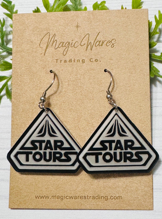 Star Tours Laser cut Acrylic Earrings, Star Wars inspired Dangle earrings, May the Fourth Earrings, Gift for Star Wars fan earrings