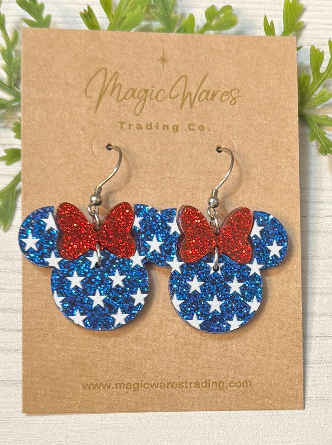 Patriotic Minnie Bow Dangle Earrings, Laser cut Glitter Acrylic Earrings, 4th of July Earrings, Minnie Mouse inspired bow earrings