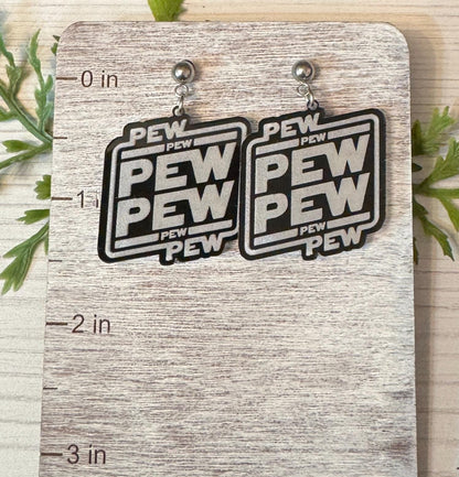 Pew Pew Laser cut Acrylic Earrings, Star Wars inspired Dangle earrings, May the Fourth be with you Earrings, Gift for Star Wars fans