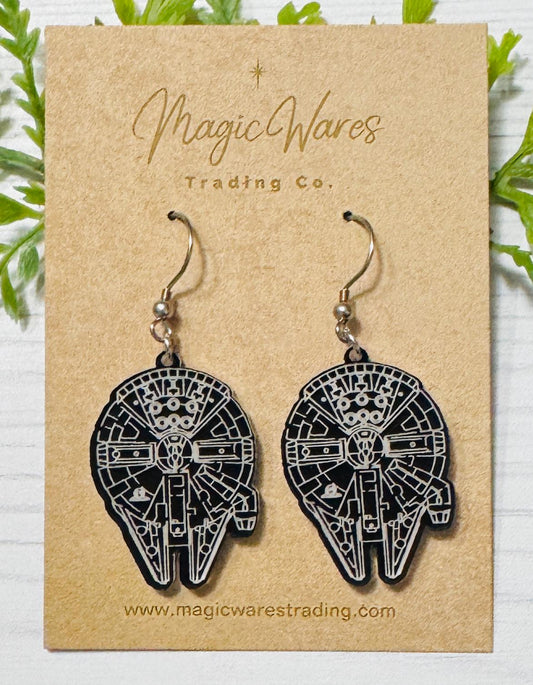 Millennium Flacon Laser cut Acrylic Earrings, Star Wars inspired Dangle earrings, May the Fourth Earrings, Gift for Star Wars fan earrings
