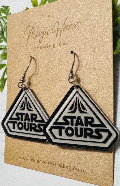 Star Tours Laser cut Acrylic Earrings, Star Wars inspired Dangle earrings, May the Fourth Earrings, Gift for Star Wars fan earrings