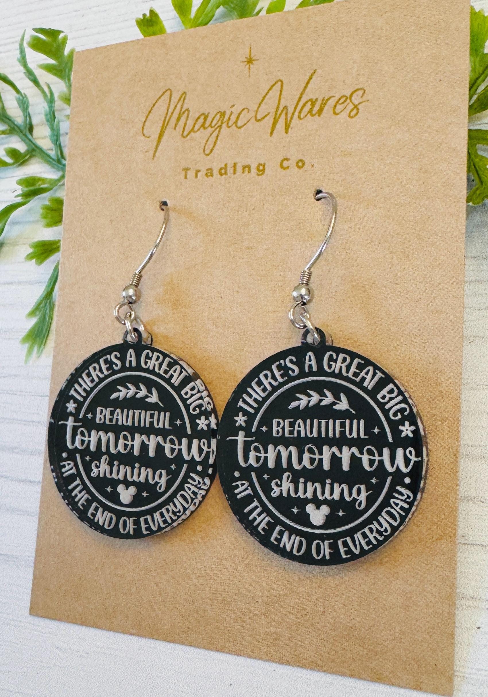 Great Big Beautiful Tomorrow Dangle Earrings, Black or Clear Round Acrylic Earrings, Laser Engraved Carousel of Progress Earrings