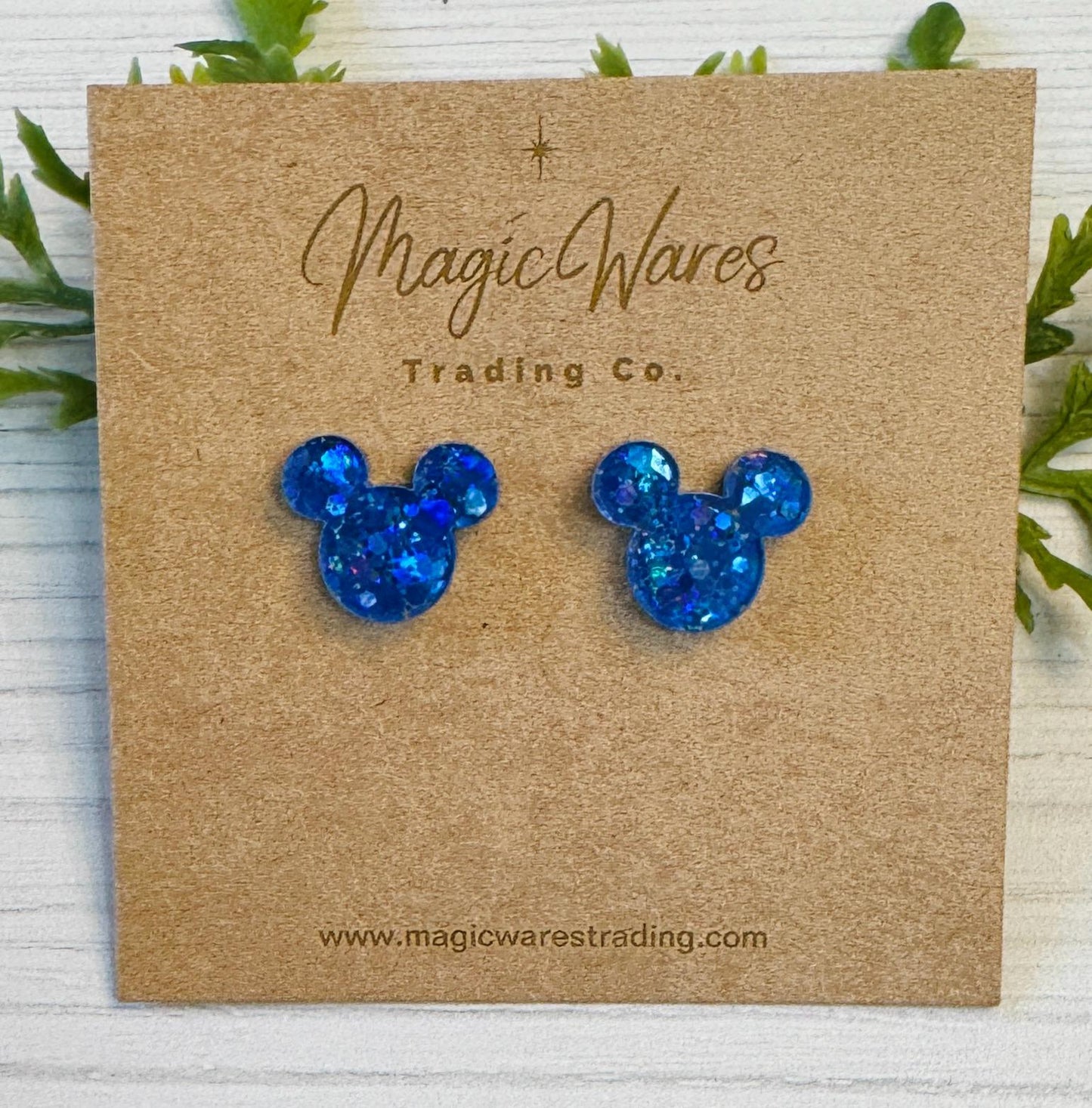 Bright Blue Sparkle Mouse Stud Earrings, Chunky Glitter Laser Cut Post Earrings, Pierced Earlobe Glitter Post earrings