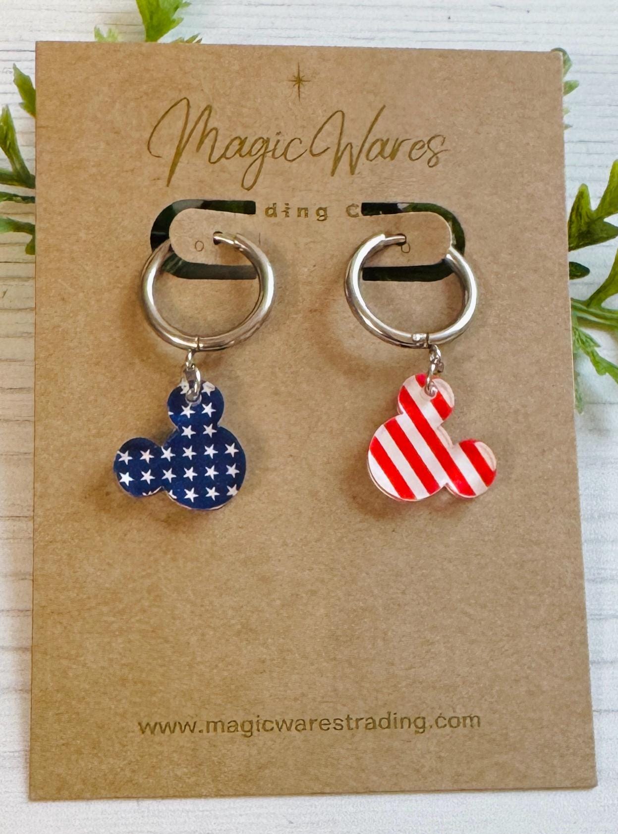 Stars and Stripes Huggie Hoops, Mouse head Small Hoop Earrings, Pierced Earlobe Hoop Earrings, 4th of July Earrings